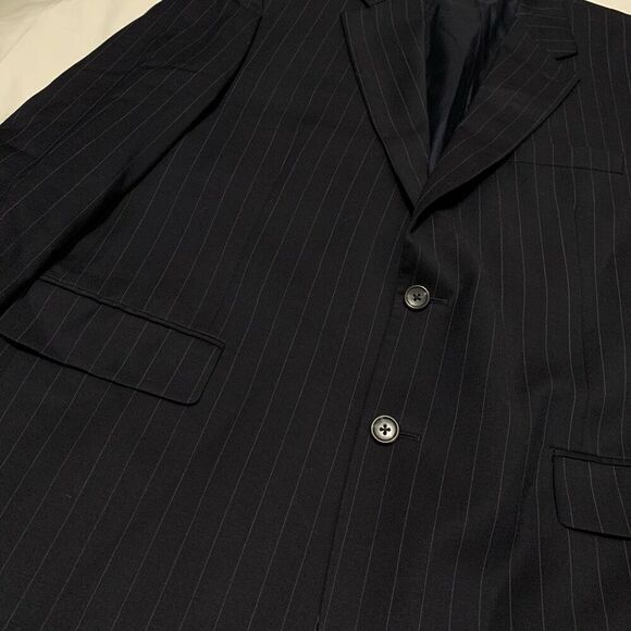 Lauren Ralph Lauren x Macys Sz 44L 100% wool stripe suit blazer jacket navy - Picture 3 of 9